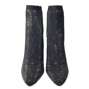 Material Girl Baybe Black Sequin Pull-On Closed Toe Pointed Bootie Sz 5.5M